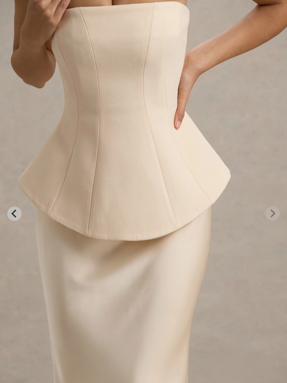 Club L London Strapless Cream Peplum Evening Gown - Picture 7 of 9